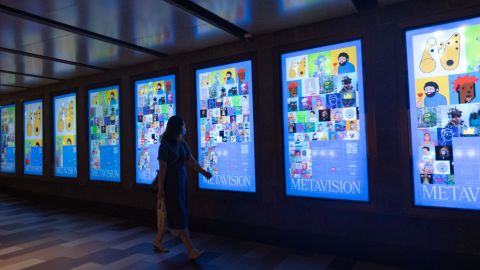 LED screens displaying NFT artwork displayed at Metavision.