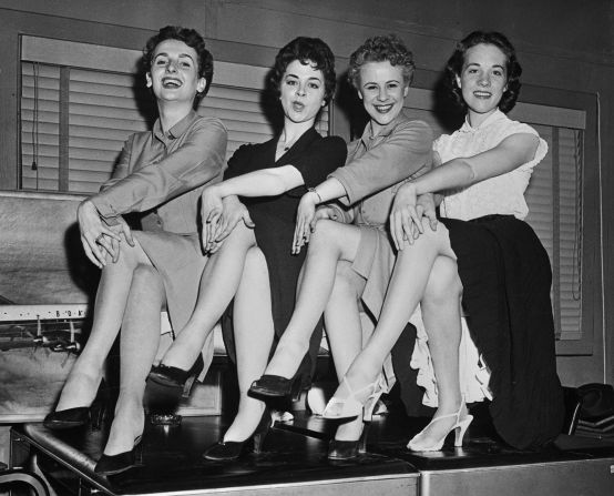 In 1954, Andrews moved to New York to play the lead role in the Broadway show "The Boy Friend." She's seen here at right along with Millicent Martin, Stella Claire and Dilys Laye.