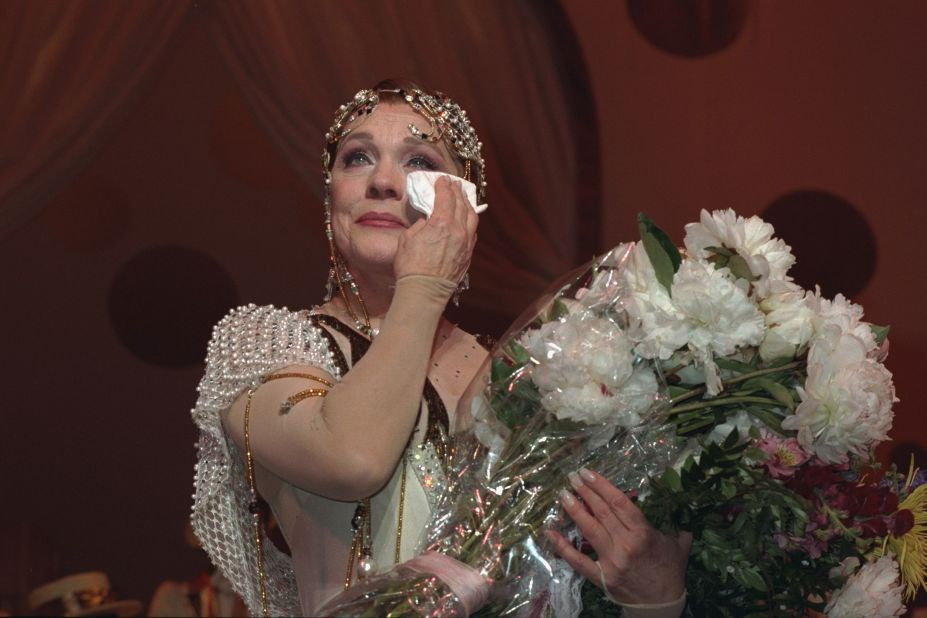 Andrews does her final curtain call for the Broadway musical "Victor/Victoria" in 1997. She had to leave the show toward the end of its run as she was having trouble with her voice. She later had surgery to remove a non-cancerous growth on her vocal cords, and the surgery caused her to lose her singing voice.