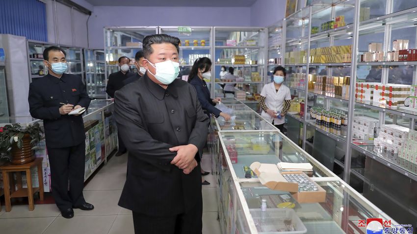 FILE - In this photo provided by the North Korean government, North Korean leader Kim Jong Un, center, visits a pharmacy in Pyongyang, North Korea on May 15, 2022. Independent journalists were not given access to cover the event depicted in this image distributed by the North Korean government. The content of this image is as provided and cannot be independently verified. Korean language watermark on image as provided by source reads: "KCNA" which is the abbreviation for Korean Central News Agency. (Korean Central News Agency/Korea News Service via AP, File)