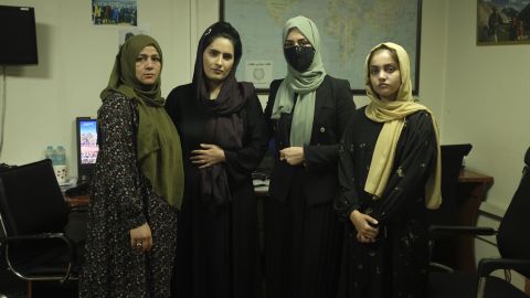 A group of female presenters and producers at Afghanistan's TOLOnews.