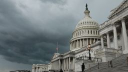 A storm cloud hangs over the U.S. Capitol Building on May 16, 2022 in Washington, DC. 