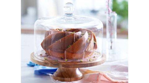 Libbey Acaciawood Footed Round Wood Server Cake Stand with Glass Dome