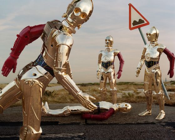 Characters from "Star Wars," including humanoid robot C-3PO, make several appearances in the photos series.