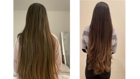 Before using Olaplex No. 3 (left) and after (right).