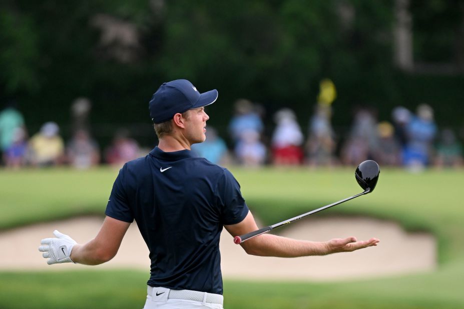 Cameron Davis reacts after his tee shot on the third hole.