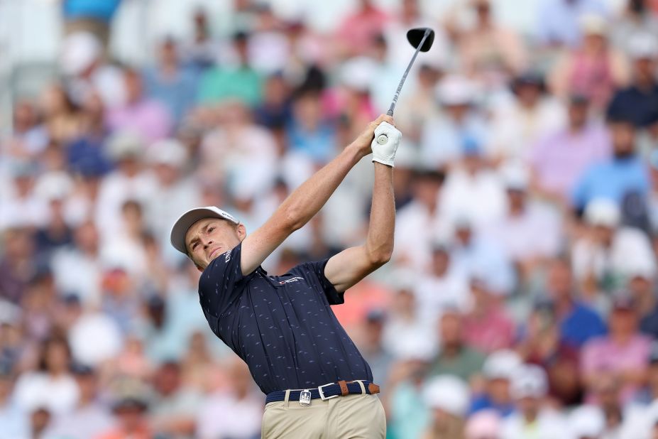 Will Zalatoris plays his shot from the 10th tee.