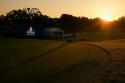 Maintenance takes place ahead of a practice round before the start of the 2022 PGA Championship.