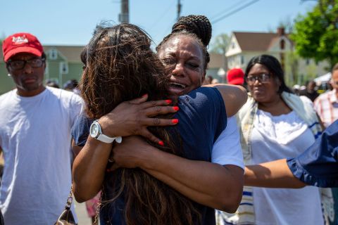Elea Daniel cries while <a href="https://www.cnn.com/2022/05/16/us/buffalo-tops-supermarket-community-stories/index.html" target="_blank">mourning in Buffalo, New York,</a> on Sunday, May 15, a day after a mass shooting at a supermarket in a largely Black neighborhood. "God says we have to love no matter what," said Daniel, who was trying to find forgiveness for the man that targeted her community and left 10 dead.
