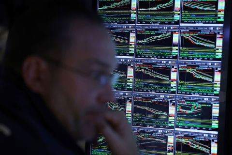 A trader works at the New York Stock Exchange in New York on Wednesday, May 18. <a href="https://www.cnn.com/2022/05/18/investing/fed-interest-rate-hike-market/index.html" target="_blank">Markets have plummeted</a> over the past month as the Federal Reserve telegraphed that it would regularly hike interest rates by half a percentage point for the foreseeable future to combat persistent inflation.
