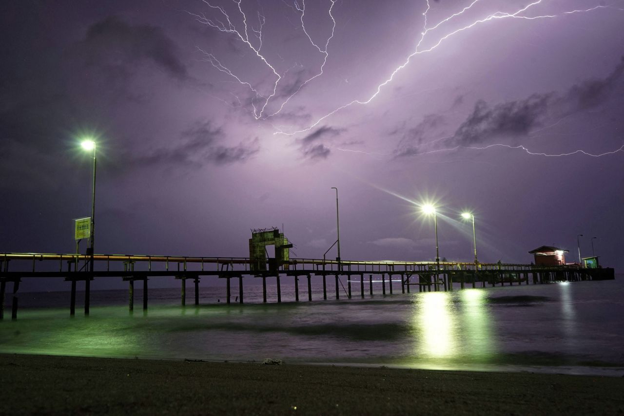 Lightning strikes in Lhokseumawe, Indonesia, on Monday, May 16.