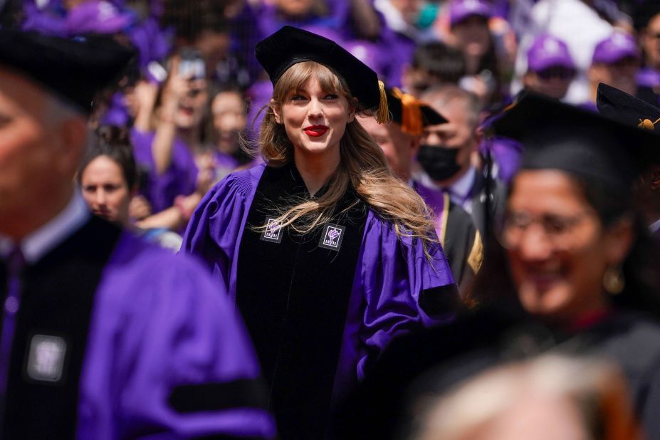 Taylor Swift participates in a New York University graduation ceremony at Yankee Stadium in New York on Wednesday, May 18. The prolific pop singer received an honorary doctorate of fine arts. <a href="https://www.cnn.com/2022/05/18/entertainment/taylor-swift-nyu-commencement-cec/index.html" target="_blank">In a commencement speech,</a> Swift gave the recent graduates "life hacks" on navigating post-graduate and early career life, including "life can be heavy," and to "learn to live alongside cringe."