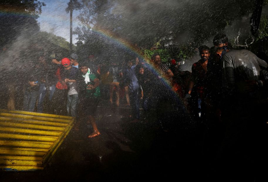 Police use a water cannon to disperse protestors during a demonstration organized by students near Sri Lankan President Gotabaya Rajapaksa's residence in Colombo, Sri Lanka, on Thursday, May 19. The country's <a href="https://www.cnn.com/2022/05/16/asia/sri-lanka-fuel-economic-crisis-intl-hnk/index.html" target="_blank">worst economic crisis in decades</a> has fueled weeks of anti-government protests.