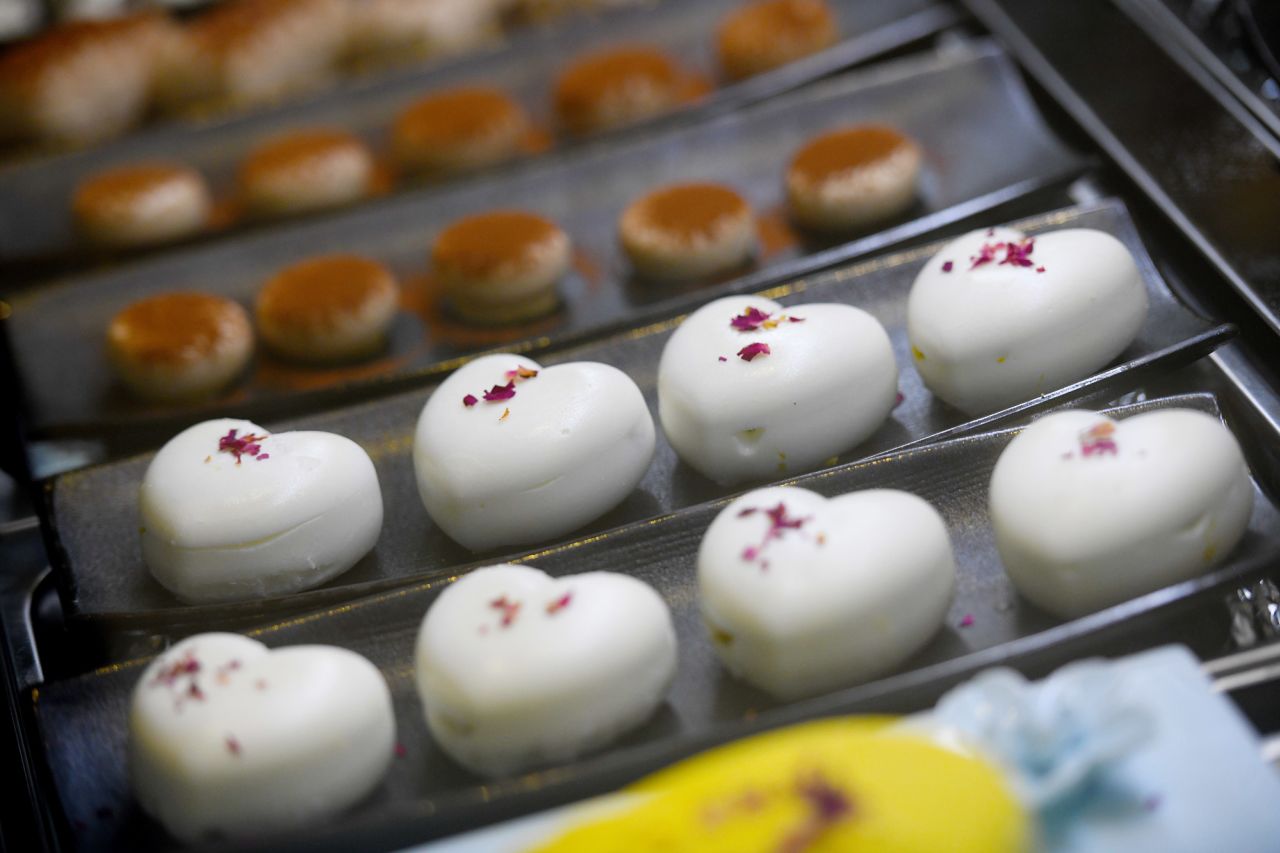 Heart-shaped ice cream products on sale at the new Moutai ice cream store.