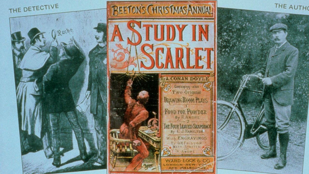 A reproduction of a copy of the book 'A Study in Scarlet' by Sir Arthur Conan Doyle, 8th December 1986. (Photo by Georges De Keerle/Getty Images)