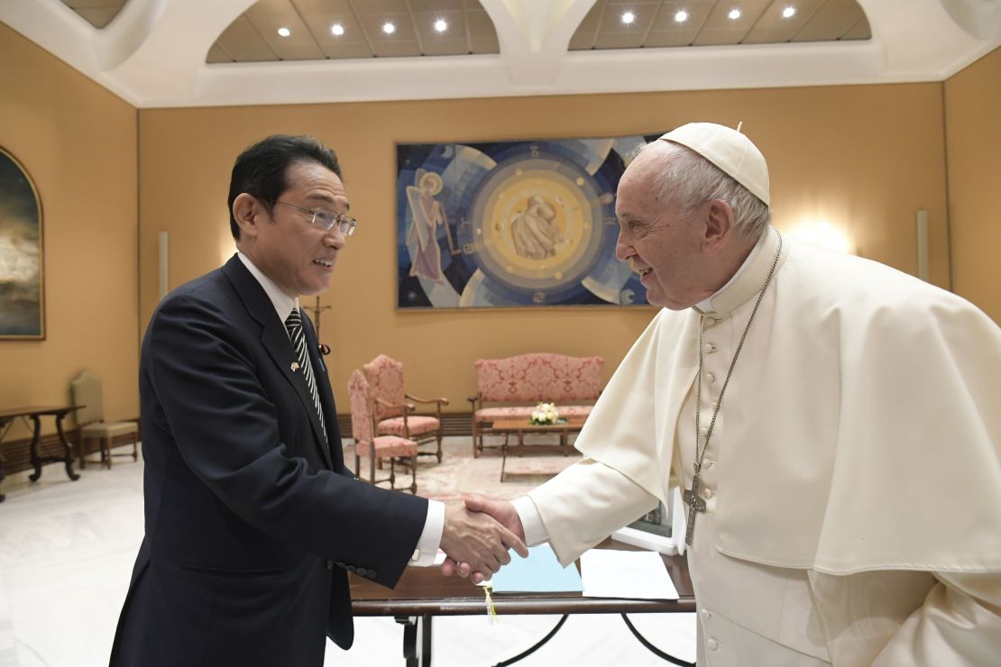Japanese PM Fumio Kishida meets Pope Francis at the Vatican.