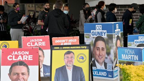 Voters line up outside a pre-voting office in Sydney's Berala constituency on May 19.