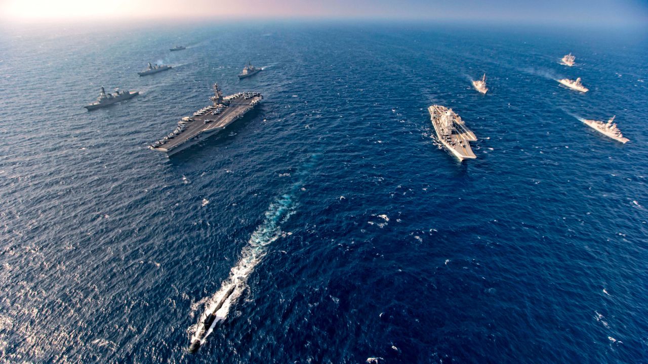 Warships participate in joint Indian, American, Japanese and Australian naval exercises  in the Northern Arabian Sea on Tuesday, Nov. 17, 2020. 