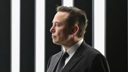 Tesla CEO Elon Musk is pictured as he attends the start of the production at Tesla's "Gigafactory" on March 22, 2022 in Gruenheide, southeast of Berlin. 