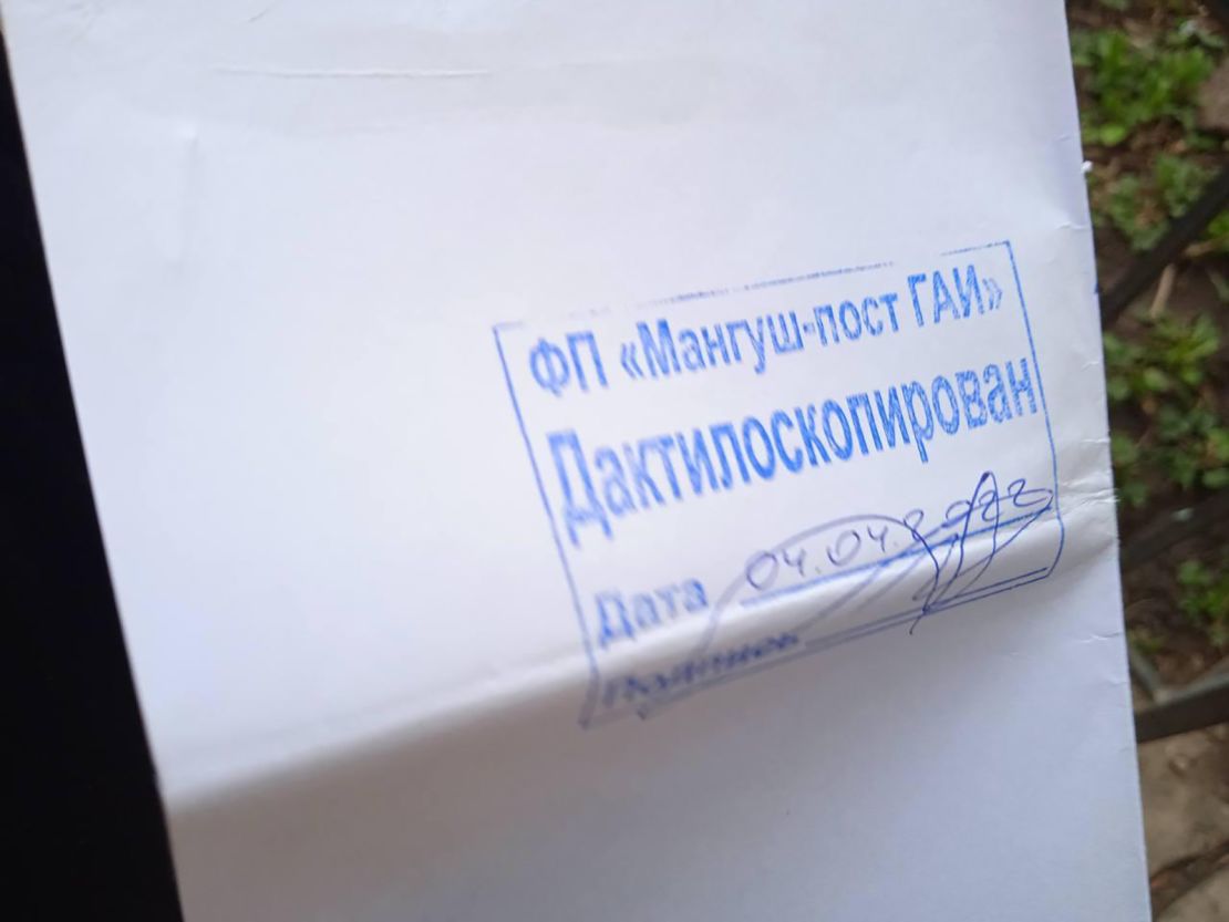 A document given to Ukrainian citizens in a Russian filtration center.