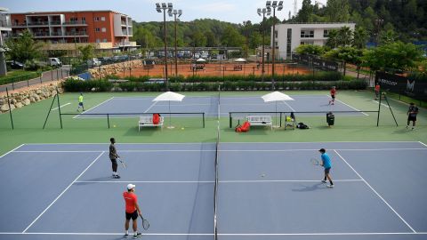 Tennis students train at the Mouratoglou Academy in Biot in southeastern France on September 23, 2021. 
