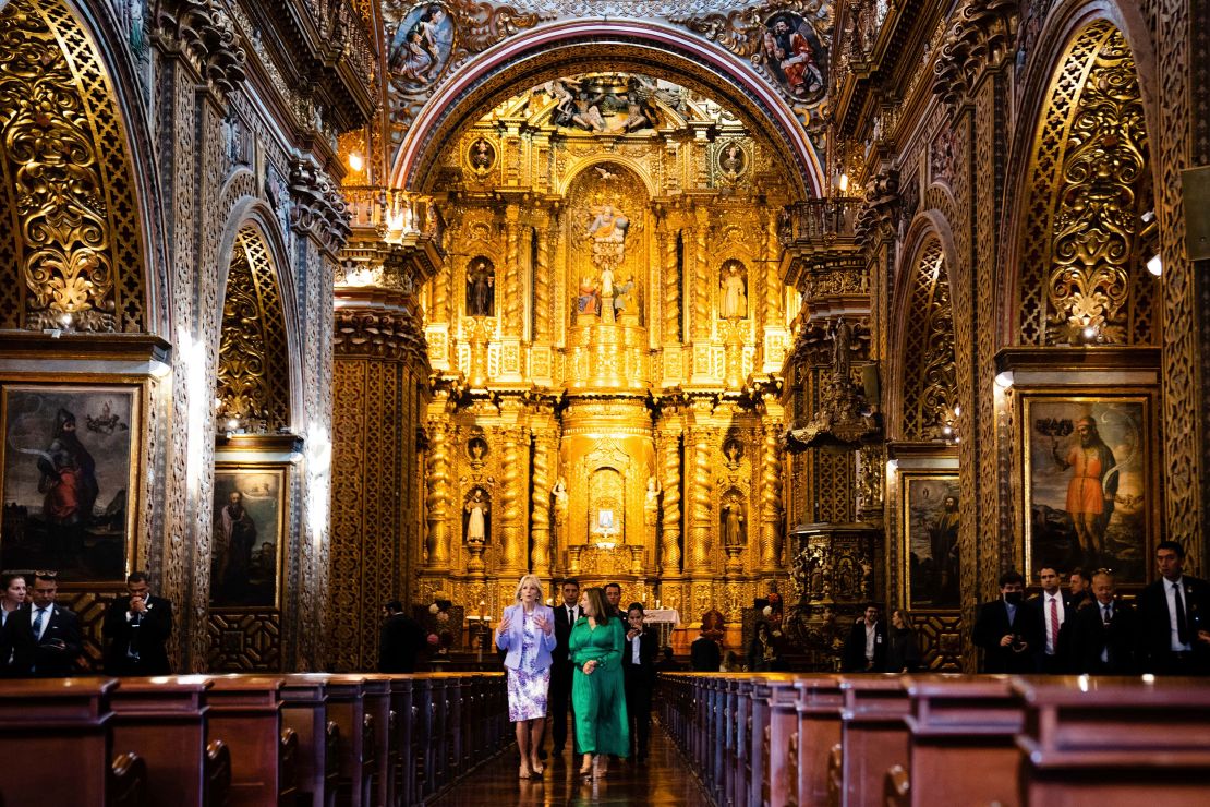 First lady Jill Biden and the first lady of Ecuador Maria de Lourdes Alcivar de Lasso visit the Church of the Society of Jesus in Quito, Ecuador, Friday, May 20, 2022. 