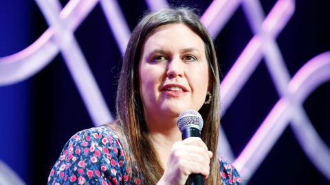 Sarah Huckabee Sanders, here speaking at an event in Indian Wells, California, on February 1, 2022, is favored to win the Arkansas governor's race this year. 