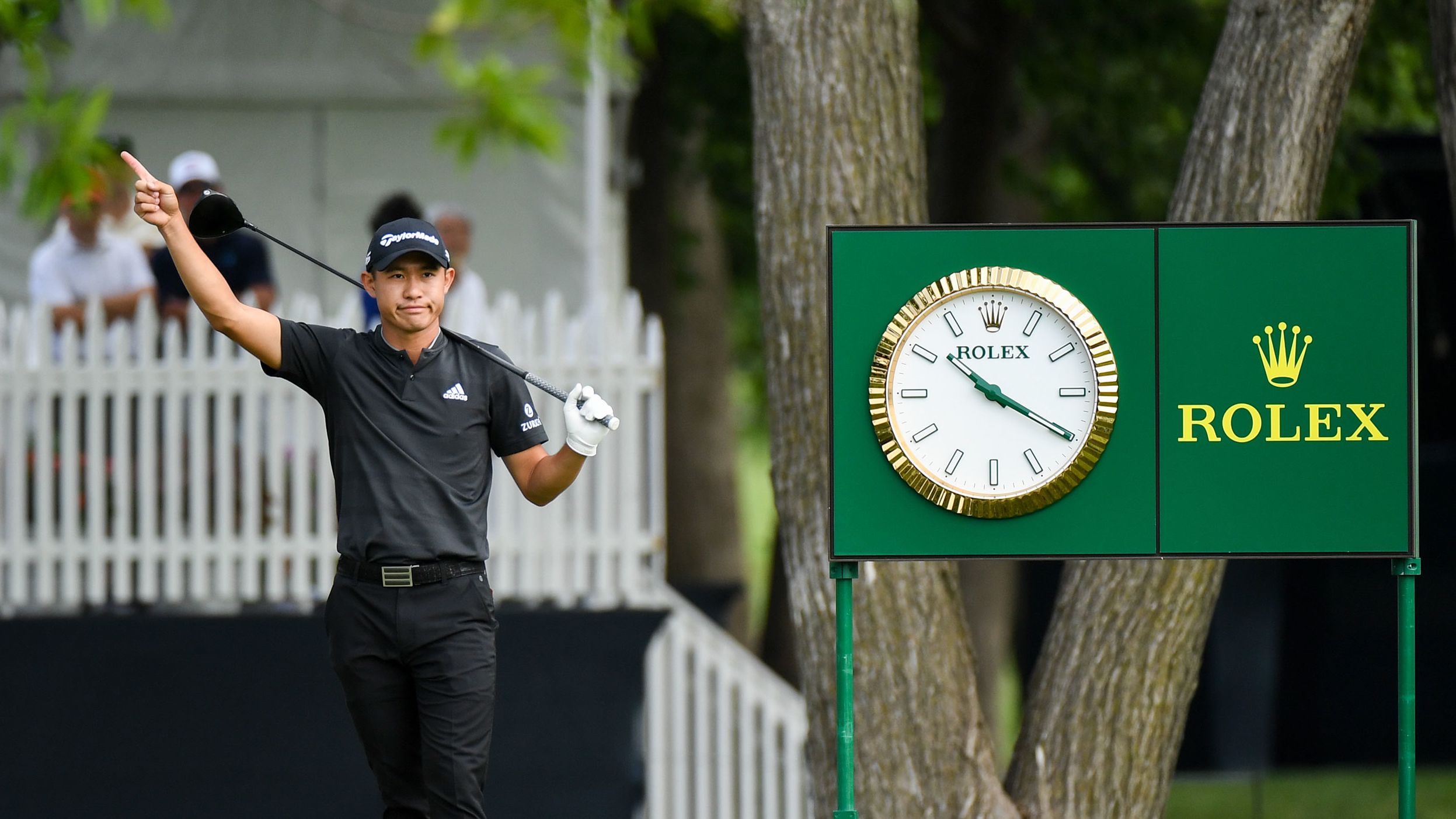 Collin Morikawa on the 18th tee during the second round.