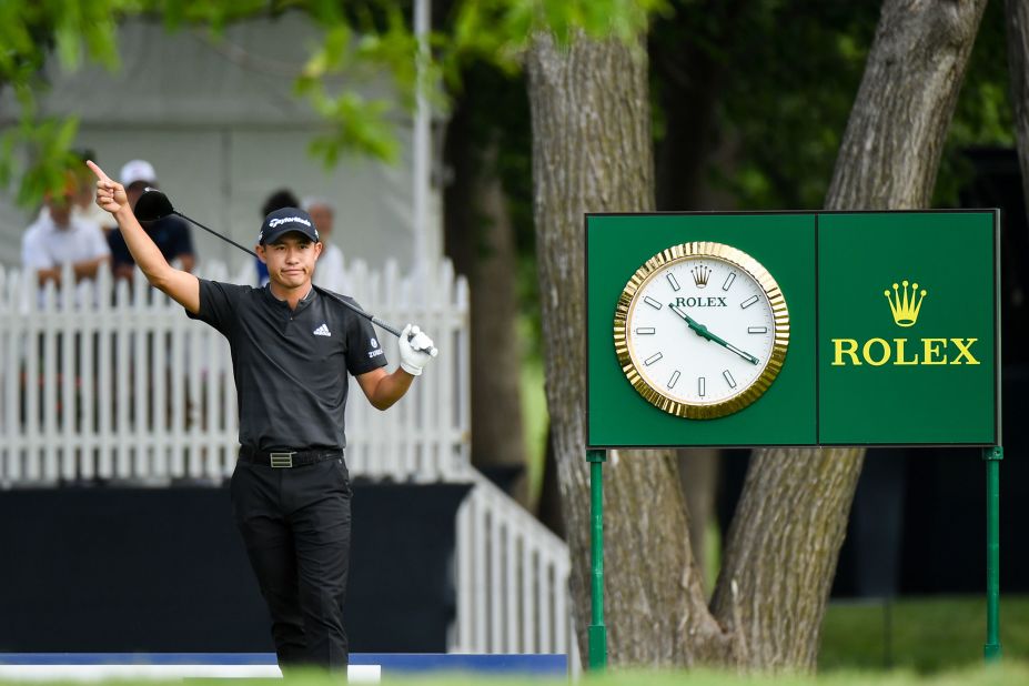 Collin Morikawa on the 18th tee during the second round.