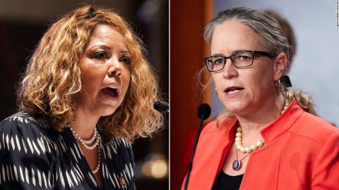 At left, Rep. Lucy McBath and, at right, Rep. Carolyn Bourdeaux. The two Democratic congresswomen from Georgia face off at a primary Tuesday. 