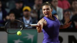 ROME, ITALY - MAY 11: Simona Halep of Romania plays a forehand in her women's singles second round match against Danielle Collins of The United States during day four of the Internazionali BNL D'Italia at Foro Italico on May 11, 2022 in Rome, Italy. (Photo by Alex Pantling/Getty Images)
