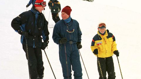 Charles skis with his sons in Whistler, Canada in 1998.