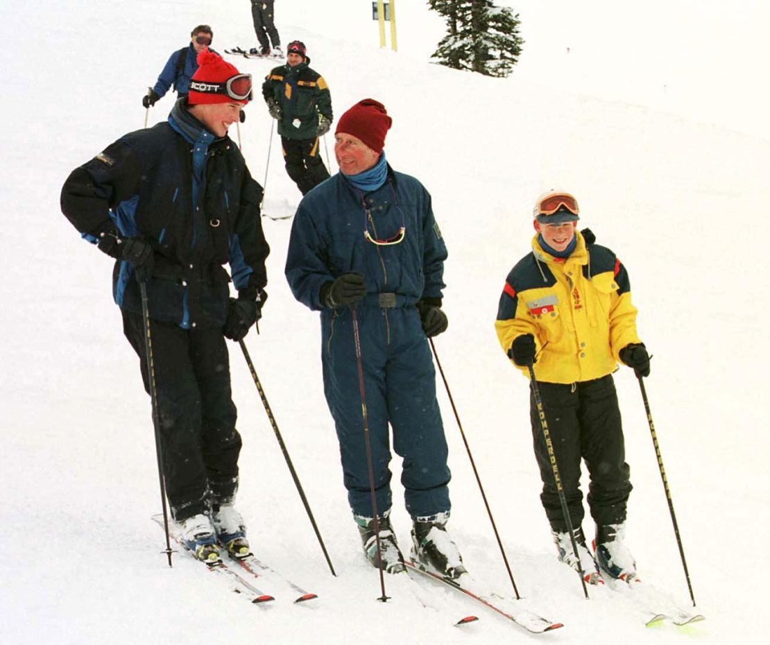Charles skis with his sons in Whistler, Canada in 1998.