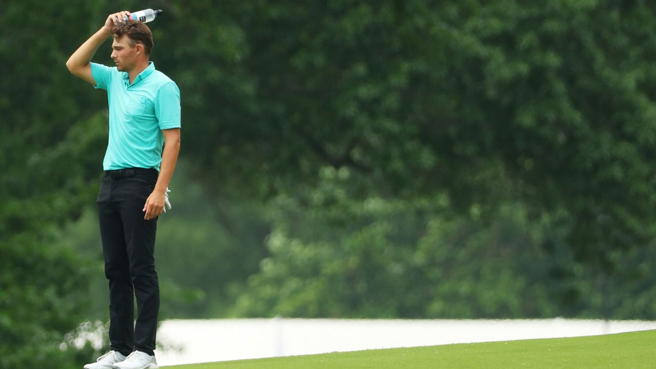 Wise stands on the seventh hole after being hit by Smith's ball.