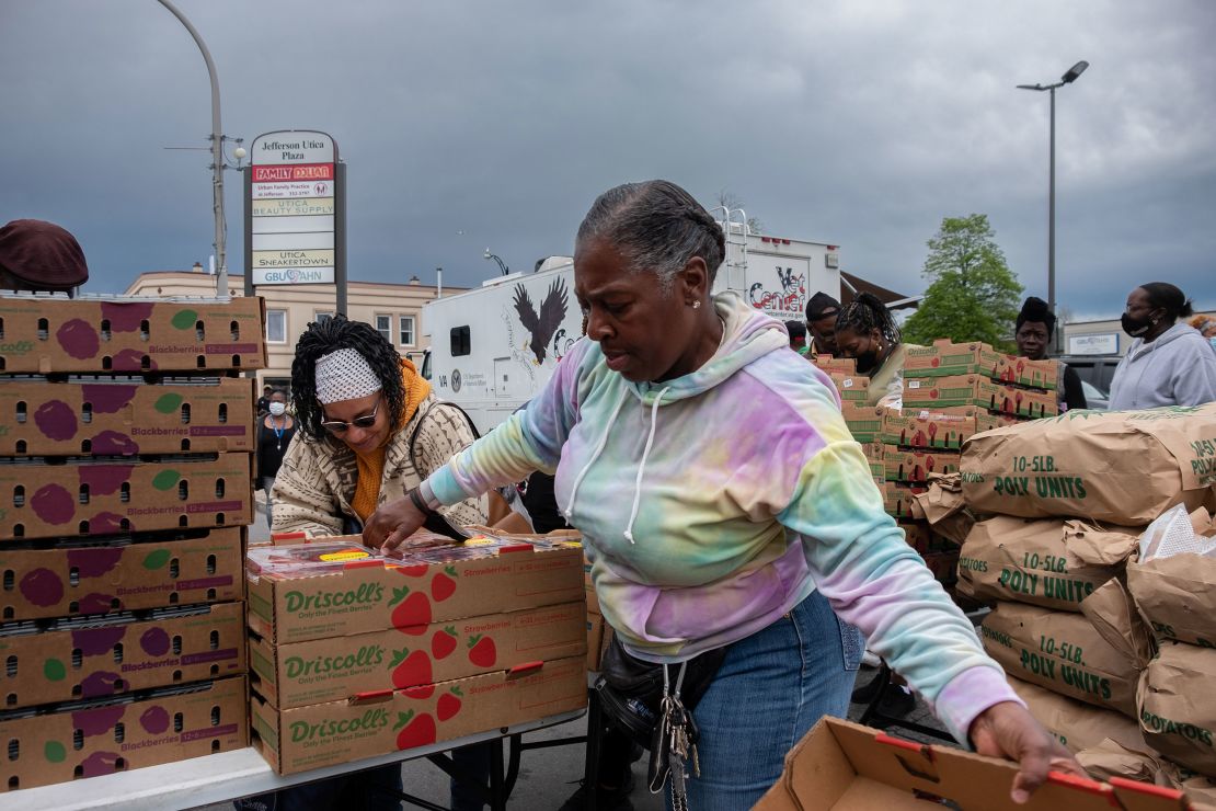 Volunteers with Rehoboth House of Prayer pass out fresh produce to residents on Buffalo's East Side.