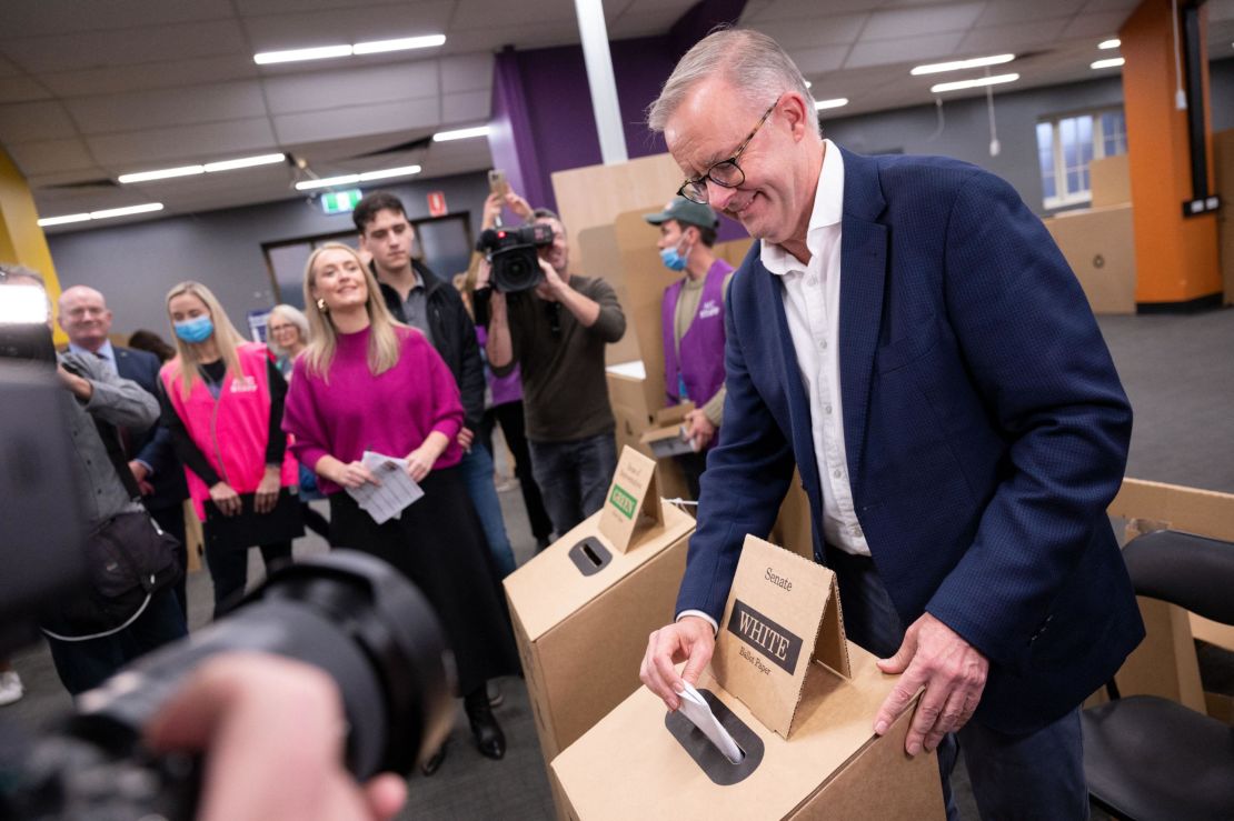 Opposition Labor Party leader Anthony Albanese casts his vote in Sydney during Australia's general election.