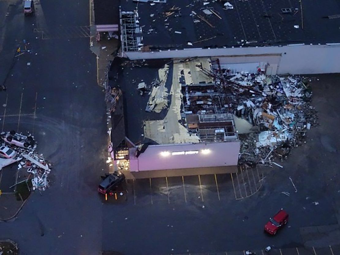 The Michigan State Police Aviation Unit took photographs of the damage inflicted upon a Gaylord Hobby Lobby store when a tornado struck the area Friday afternoon.