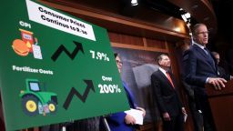 WASHINGTON, DC - MARCH 10: U.S. Sen. John Thune (R-SD) (R), joined by Sen. Deb Fischer (R-NE) and Sen. John Barrasso (R-WY), speaks on inflation at a news conference at the U.S. Capitol on March 10, 2022 in Washington, DC. Inflation hit a new 40-year high in February lead by rising fuel prices as a result of Russia's invasion of Ukraine.  (Photo by Kevin Dietsch/Getty Images)