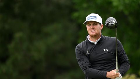 Pereira plays his shot from the seventh tee during the third round of the 2022 PGA Championship.