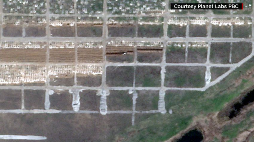 Ukraine satellite image mass grave