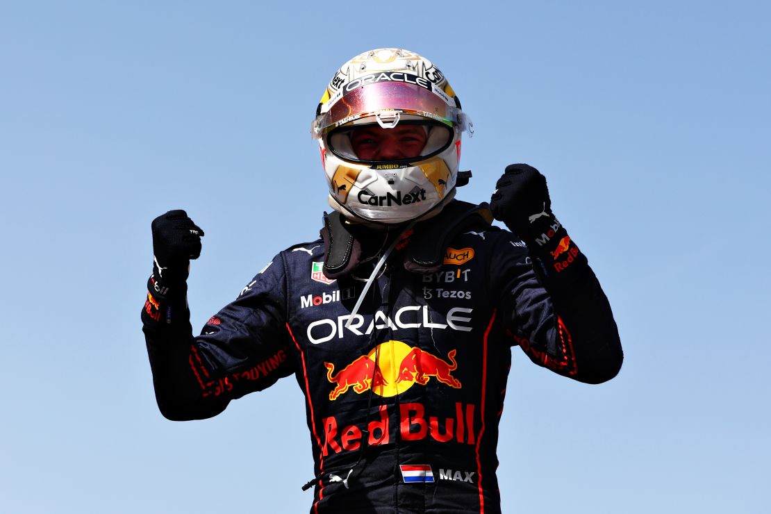 Verstappen celebrates his third successive victory.
