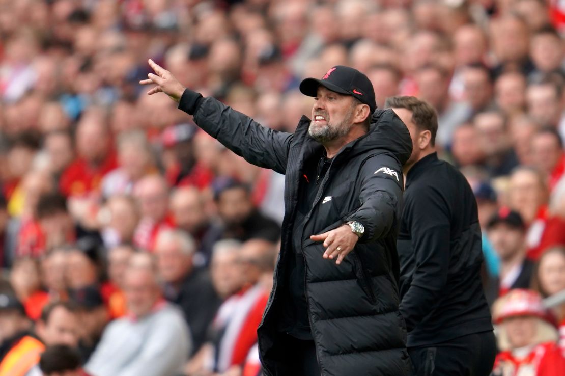 Liverpool coach Jurgen Klopp signals during the game.