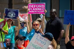 Anti-abortion protesters attend a rally for  reproductive rights at the Texas Capitol on May 14, 2022 in Austin, Texas.