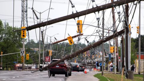 Power lines and utility poles were downed by the storms. 