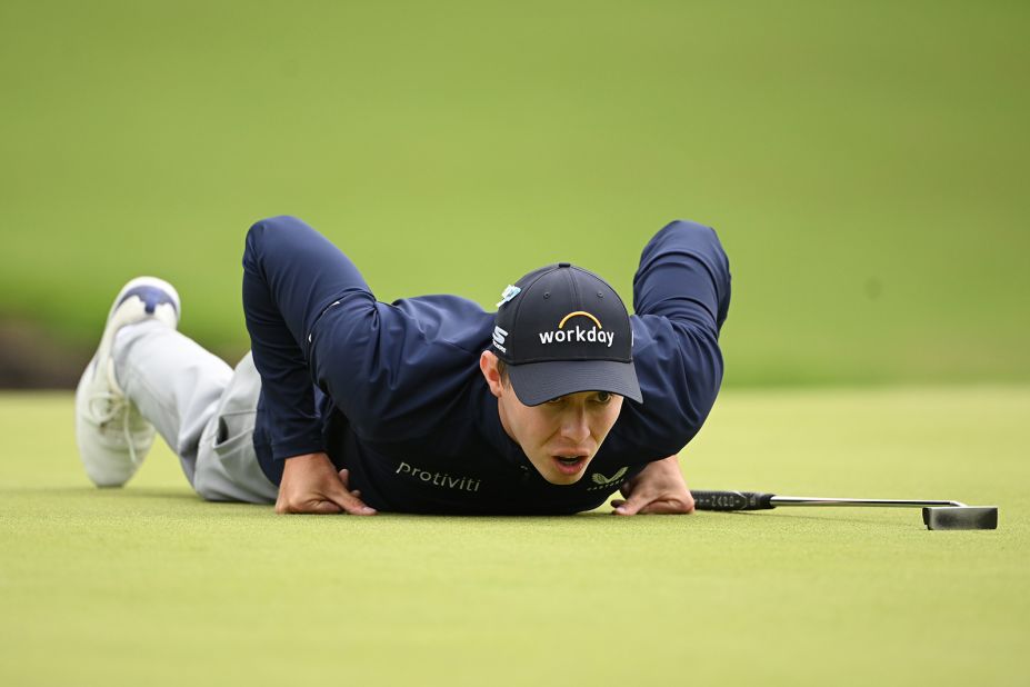 Matthew Fitzpatrick plays a shot on the seventh hole.