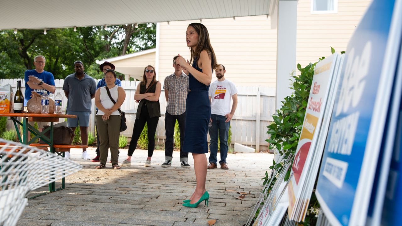 Nguyen speaks during a campaign event.