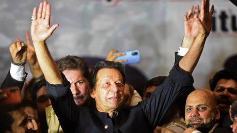 Former Pakistan Prime Minister Imran Khan during a convention in Lahore on May 18, 2022. 