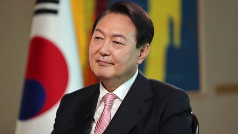 South Korean President Yoon Suk Yeol speaking to CNN from the presidential office on May 23.