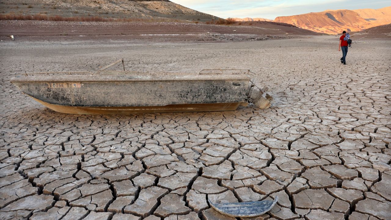 The declining water levels of Lake Mead are a result of a climate change-fueled megadrought coupled with increased water demands in the Southwestern United States.