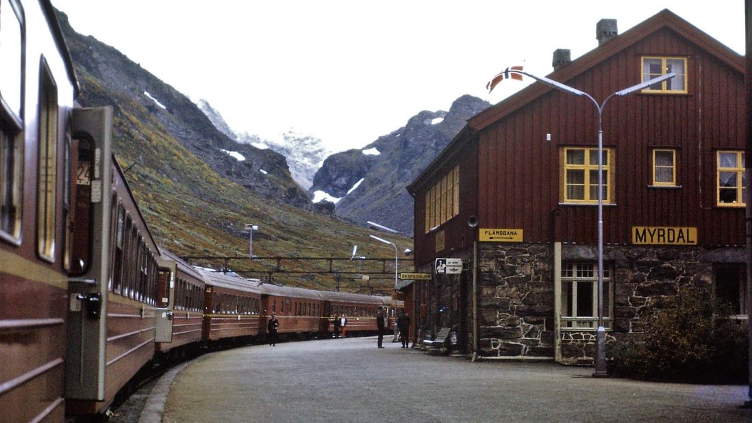 <strong>Myrdal station: </strong>This atmospheric photograph of Myrdal station, Norway was taken by Thomas in 1973.